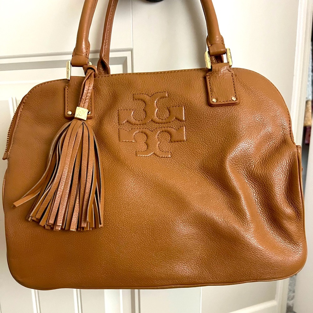 Tory Burch Thea Triple Zip Satchel in Camel